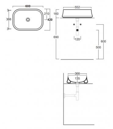 Lavabo da appoggio rettangolare Simas serie Sharp SH08