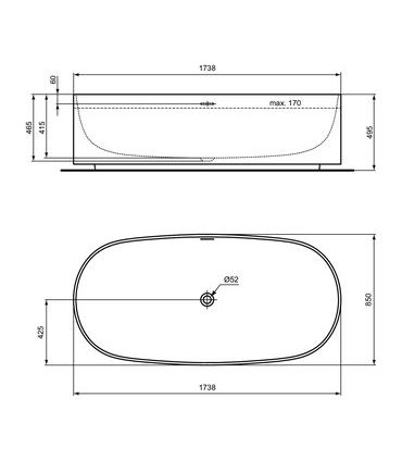 Ideal Standard free-standing bathtub Linda-X art. T4626 180X80