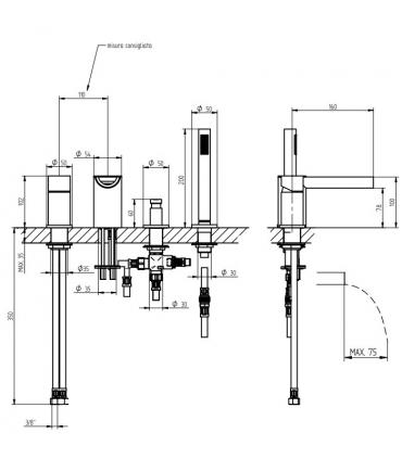 4-hole rim-mounted bath mixer Bellosta Mosè series Art. 8801/2 / A