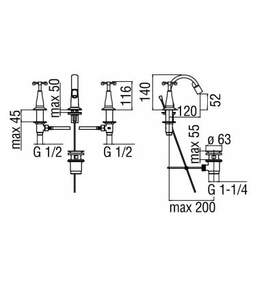 Batteria 3 fori per bidet Nobili Carlos Primero CP215/1