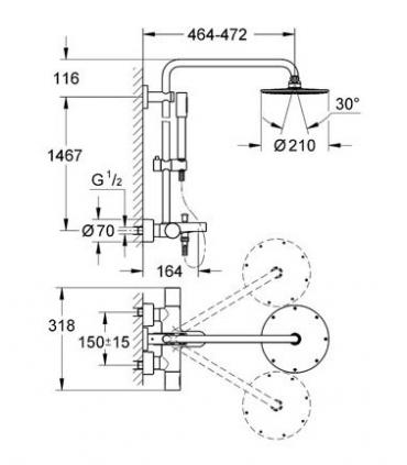 External shower column Grohe collection rainshower with bathtub spout