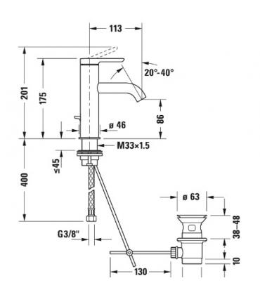 Mitigeur lavabo taglia M avec échappement, Duravit collection C.1