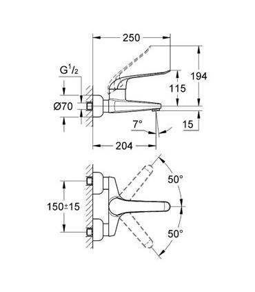 Miscelatore a parete per lavabo Grohe serie euroeco art.32776000