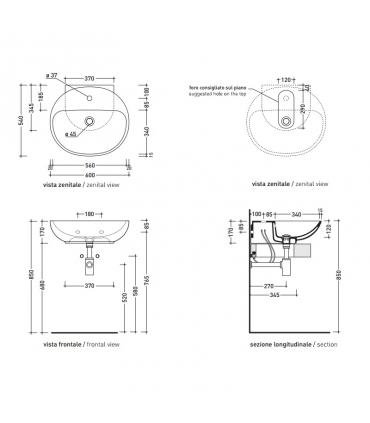 Lavabo à poser / suspendu monotrou Flaminia Nuda avec plans