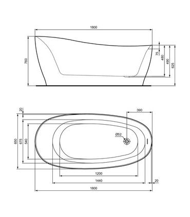 Ideal Standard freestanding bathtub Around series art.K8715 in acrylic with black and white finish on the outside. Size 180x85 c