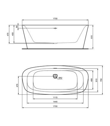 Freestanding bathtub Ideal Standard Dea series 190x90 art.K8722 in white acrylic inside and matt black outside. The tank is suit