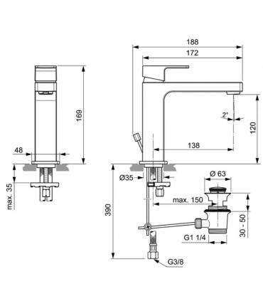 Miscelatore lavabo grande Ideal Standard Edge A7106