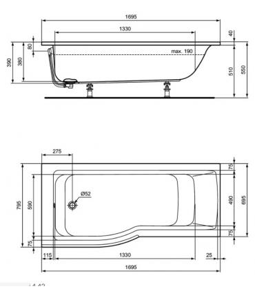 Vasca da bagno asimmetrica sinistra Ideal Standard Connect Air