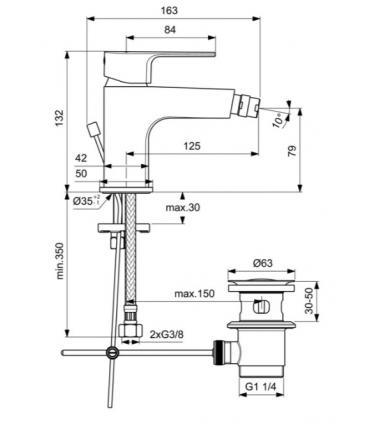 Bidet mixer with Ideal Standard waste Cerafine D BC691