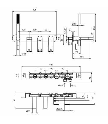 Built-in body for bath mixer 2 outputs Fantini series Nice