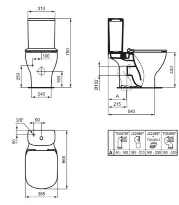 Toilette monobloc Ideal Standard Tesi T0087 soie blanche sans siège