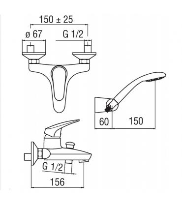 External bathtub mixer with hand shower, Nobili hera 2005