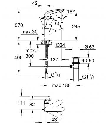 Mitigeur haut pour lavabo Grohe Eurostyle New levier lateral