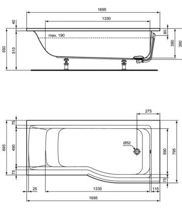Vasca da bagno asimmetrica destra Ideal Standard Connect Air