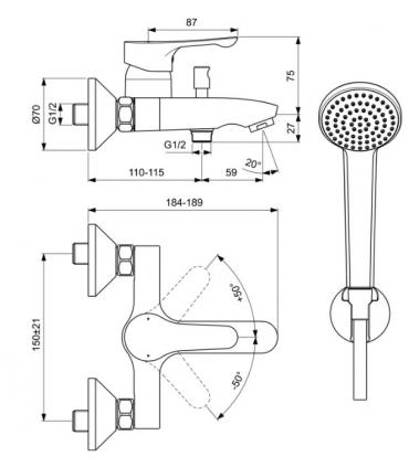 Mitigeur bain avec douche Ideal Standard Alpha BC676