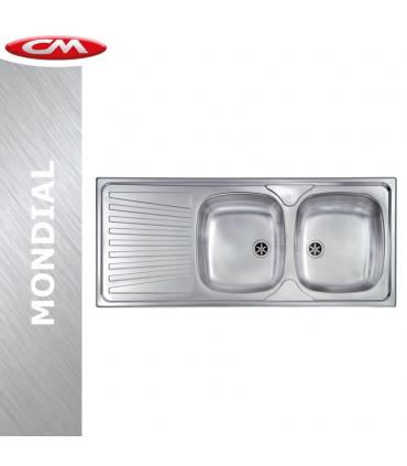 Sink stainless steel with 2 basins and draining board, CM collection Mondial