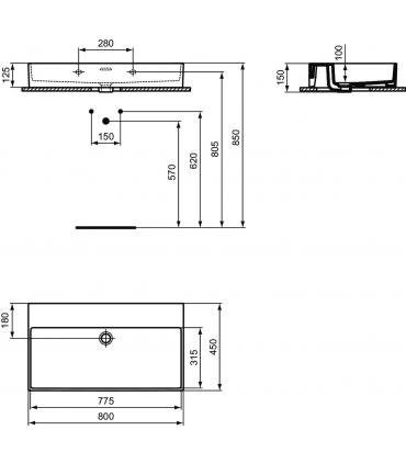 Lavabo da appoggio senza fori Ideal Standard serie Extra