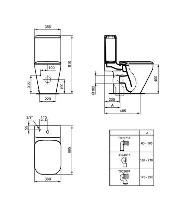 Low inlet cistern for toilet close-coupled Ideal standard Tonic 2