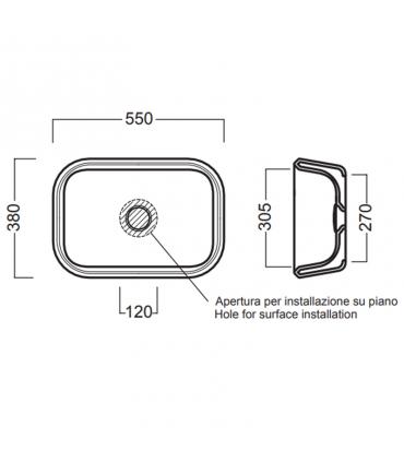 Countertop washbasin 55 cm without holes and without overflow collection Pencil