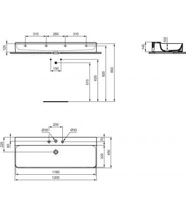 Lavabo tre fori senza troppopieno Ideal Standard Conca