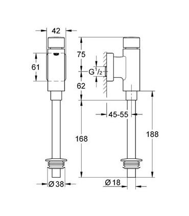 Flussometro esterno per orinatoio, Grohe Rondo art.37339000