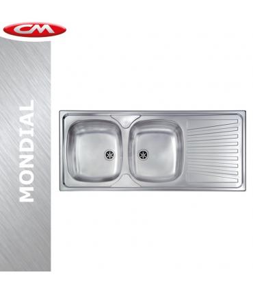 Sink stainless steel with 2 basins and draining board, CM collection Mondial