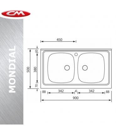 Lavello acciaio inox con 2 vasche, CM serie Mondial art.031032XCMSX