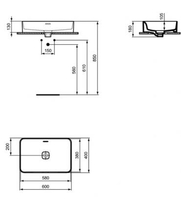 IDEAL STANDARD Countertop washbasin rectangular 60x40 cm collection Strada II