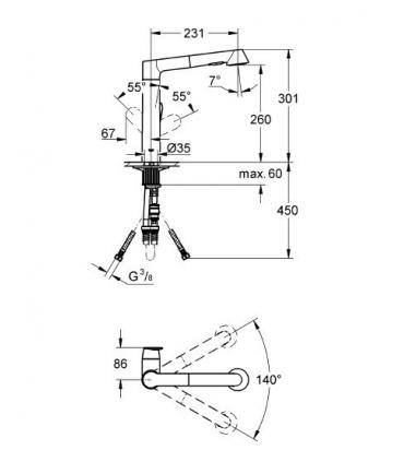 Kitchen mixer with extractable hand shower Grohe collection K7