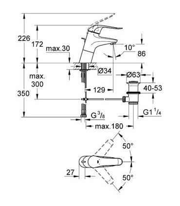 High mixer spout for washbasin Grohe collection euroeco