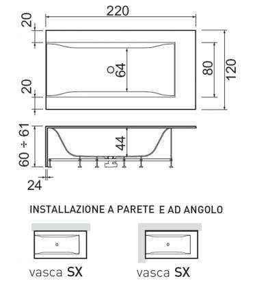 Vasca sinistra Sensual in corian bianco opaco senza rubinetteria