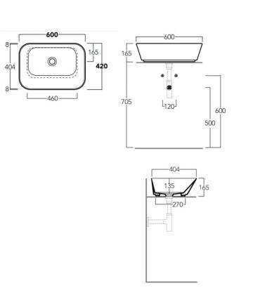 Rectangular countertop washbasin Simas Wave collection art.WA04