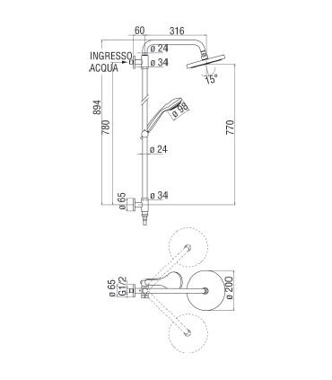 Shower column Nobili Renova with water inlet height WE00141/70 for renovation