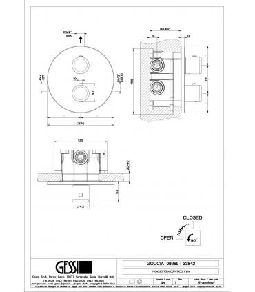 1-way thermostatic shower mixer external part, Gessi Goccia series