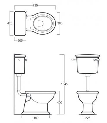 Cistern backpack for toilet with front handle, Simas Lante