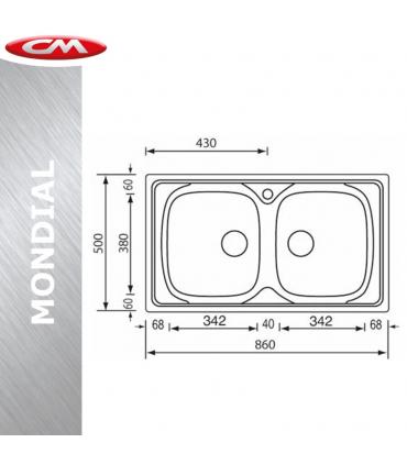 CM built-in stainless steel sink, 1 bowl, 86x50 straight