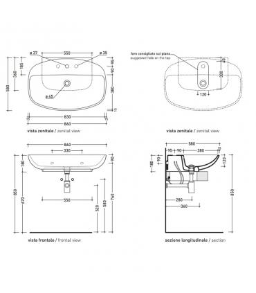 Lavabo à poser / suspendu monotrou Flaminia Nuda avec plans