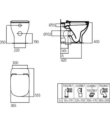 Floor standing toilet back to wall with slim soft close seat Ideal Standard T