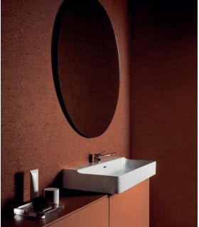Mobile bagno slim con lavabo appoggio Conca, miscelatore e specchio