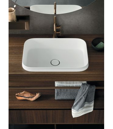 Mobile bagno Arbi Code Mono con struttura a pavimento, lavabo incasso e specchio