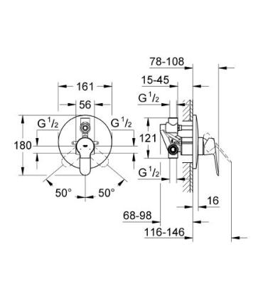 Grohe built-in mixer for bathtub series bauedge 29079 chrome.