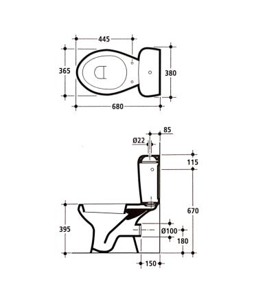 Série Dolomite Donatello, réservoir de toilette monobloc J508701, entrée haute