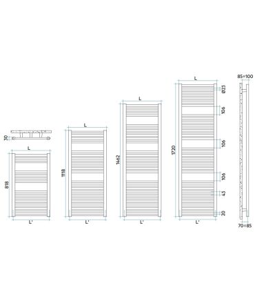 Irsap Ares bathroom heated towel rail, lateral connections