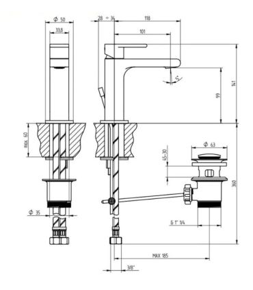 Single hole mixer for washbasin Bellosta collection Jeans