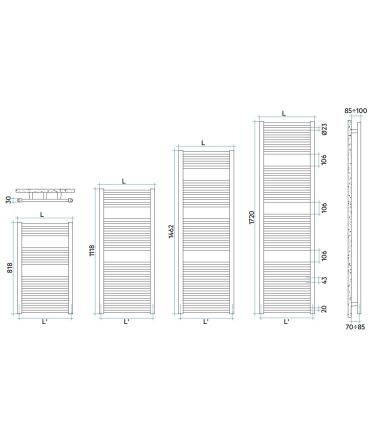 Irsap Ares bathroom heated towel rail, lateral connections