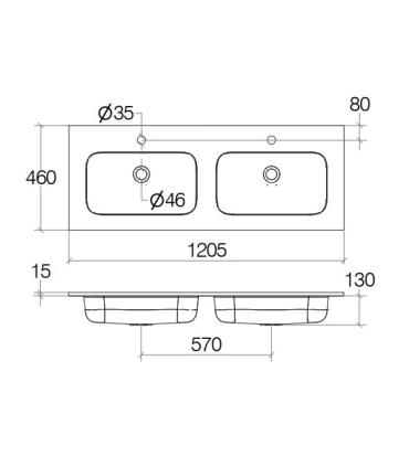 Lavabo à double console pour meuble Lineabeta Grela 1 trou