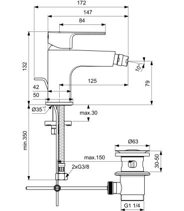 Mitigeur bidet avec vidage Ideal Standard Cerafine D BC691