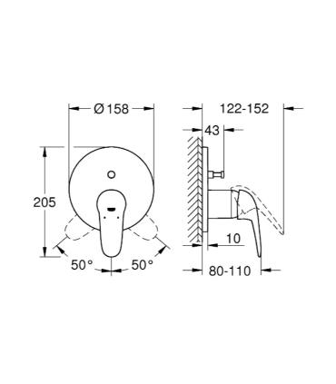 Parte esterna miscelatore doccia 2 uscite Grohe Eurostyle new leva chiusa