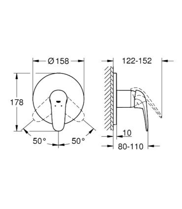 Parte esterna miscelatore doccia 1 uscita Grohe Eurostyle new leva chiusa