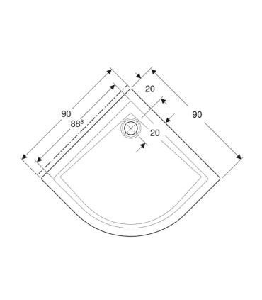 Corner shower tray in fine porcelain stoneware Geberit 60